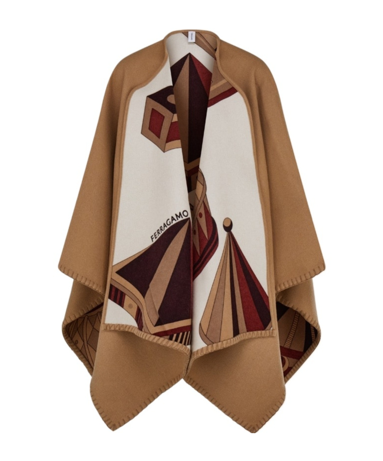 Shop Ferragamo Nadir Printed Double-sided Cape In Brown