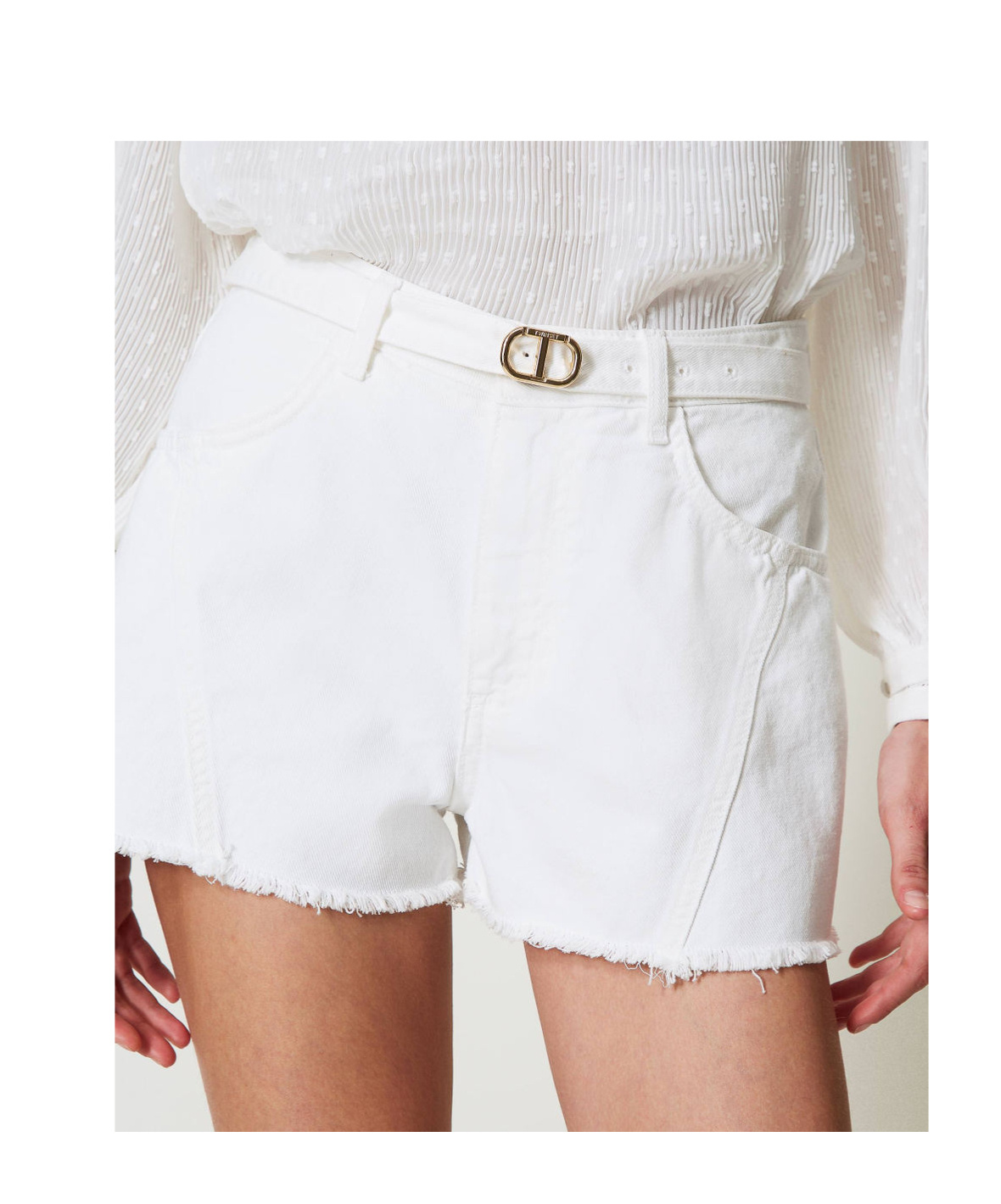 Shop Twinset Oval T Denim Shorts In White