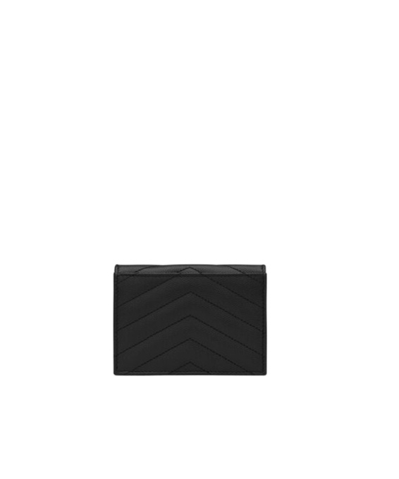 Saint Laurent Pebbled Logo Plaque Cardholder In Black