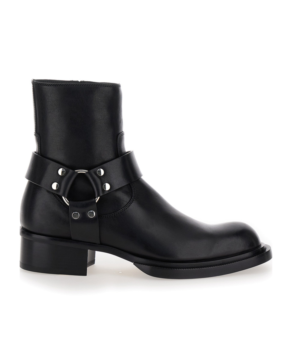 Alexander Mcqueen Black Ankle Boots With Harness Detail In Leather Man In Black
