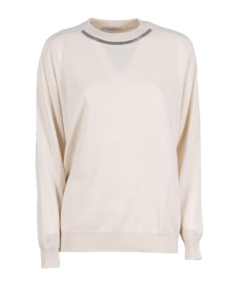 Brunello Cucinelli Embellished Ribbed Sweater In White