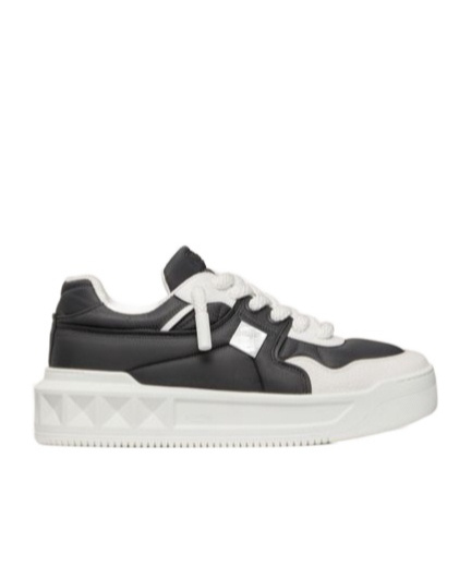 Valentino One Stud Xl Low-top Sneaker In Nappa Leather And Jacquard Toile Iconographe Technical Fabric In Black