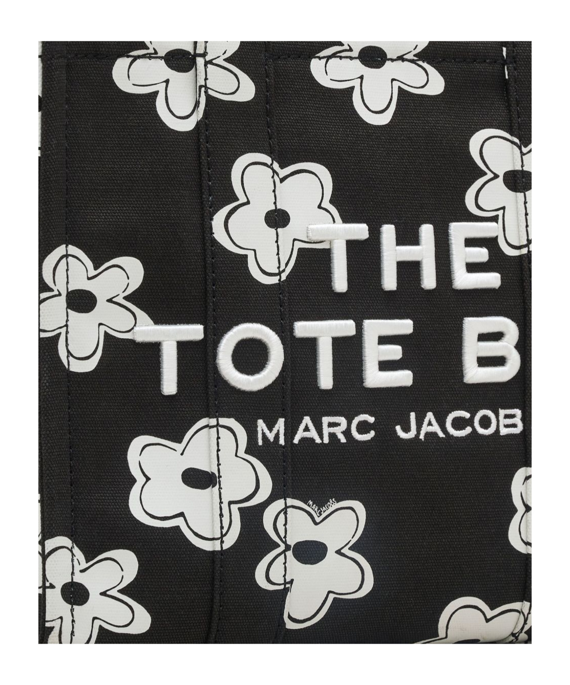 Marc Jacobs 'the Medium Tote' Black Handbag With Logo Lettering On The Front And All-over Floral Print In Black
