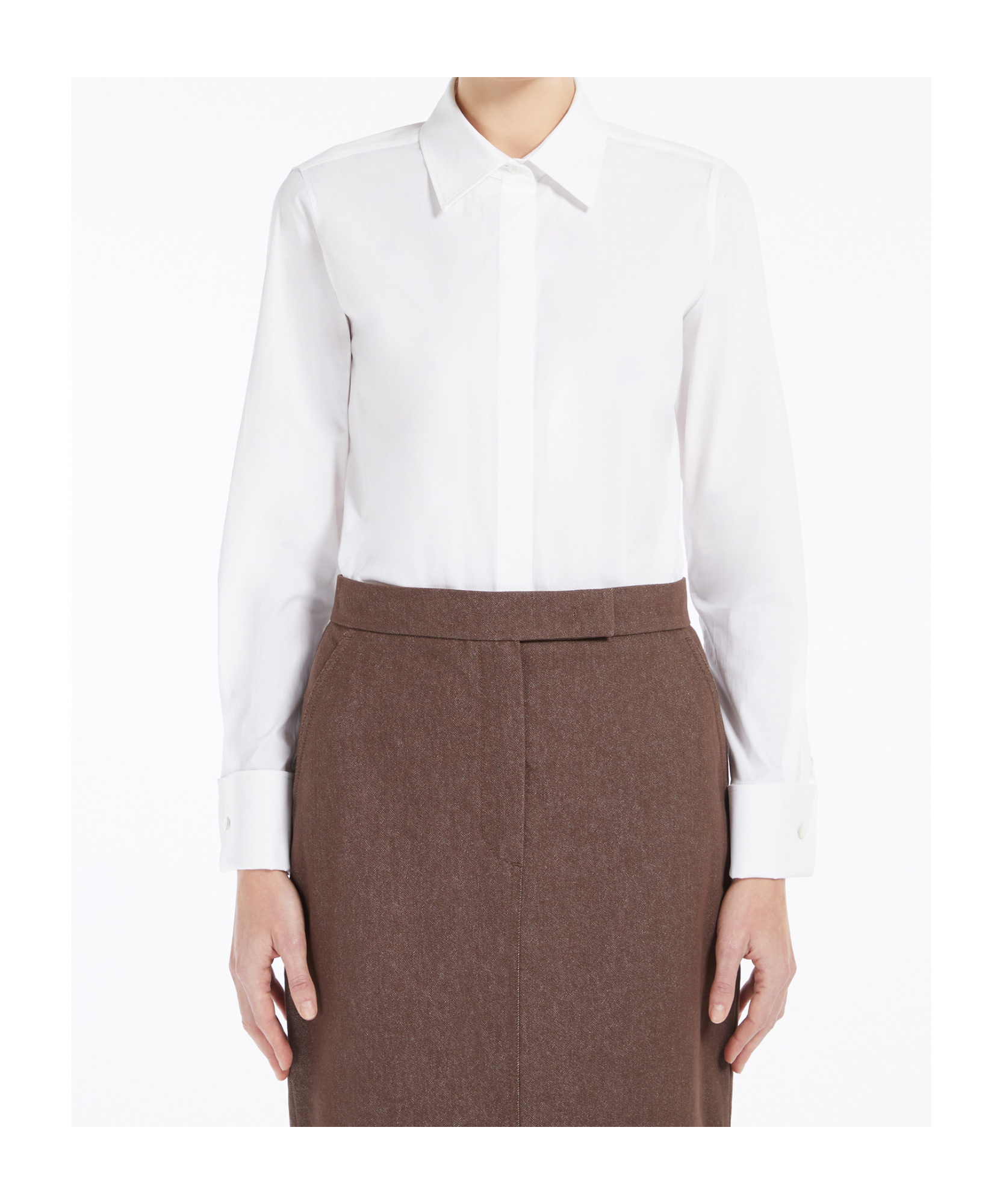 Max Mara Angora1234 Bodysuit Collared Shirt With Long Sleeves In White