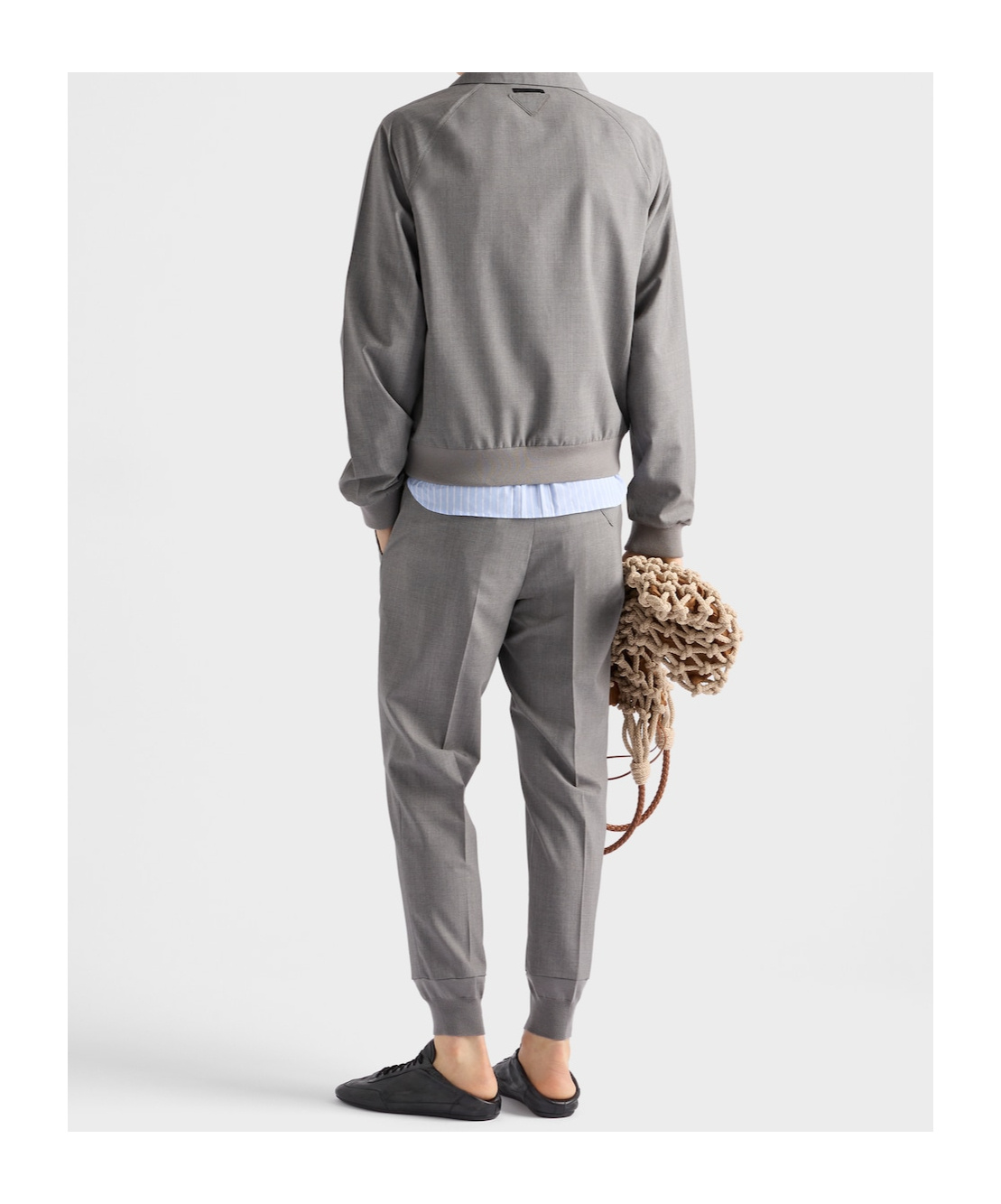 Prada Mens Grey Logo-embroidered Tapered-leg Wool Jogging Bottoms