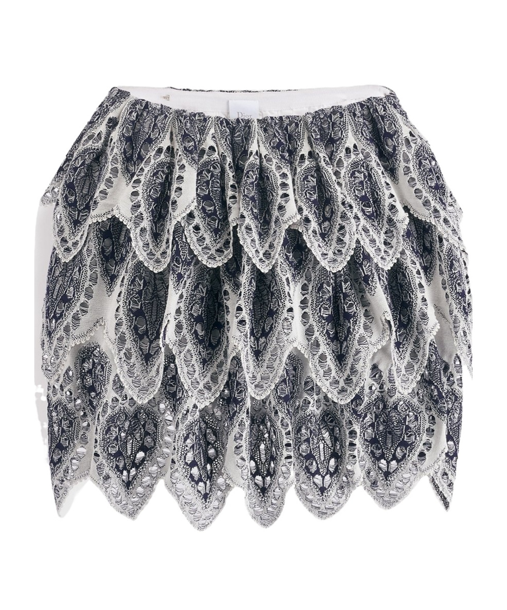 Dior Embroidered Ruffle Miniskirt In Gray