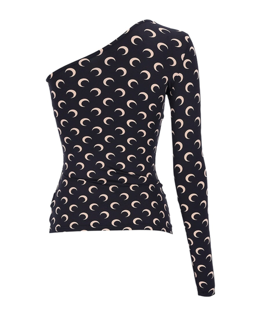 Marine Serre Black Moon Print Jersey Asymmetric Top In Black