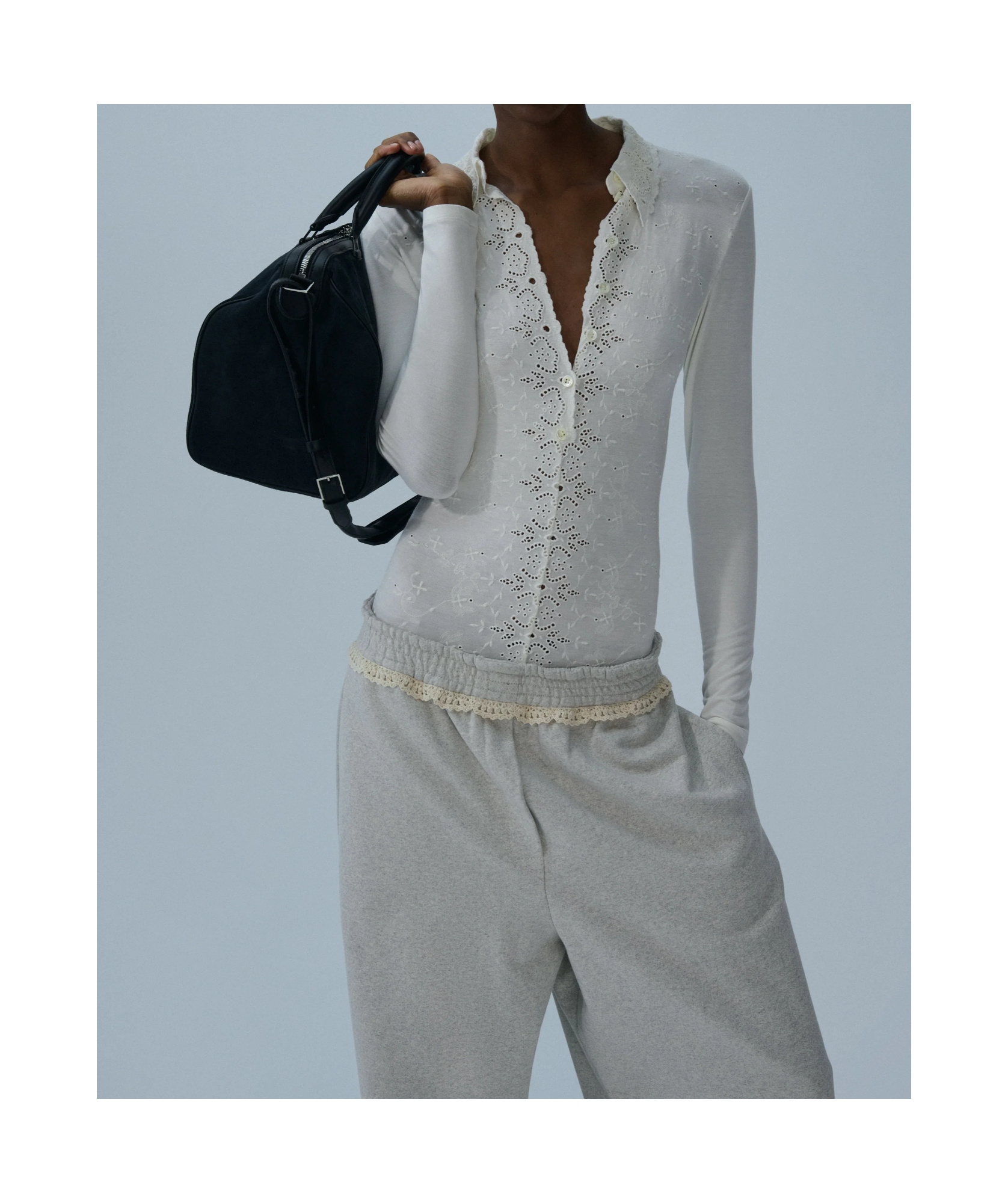 Magda Butrym Long-sleeve Tricot Polo Bodysuit In Neutral