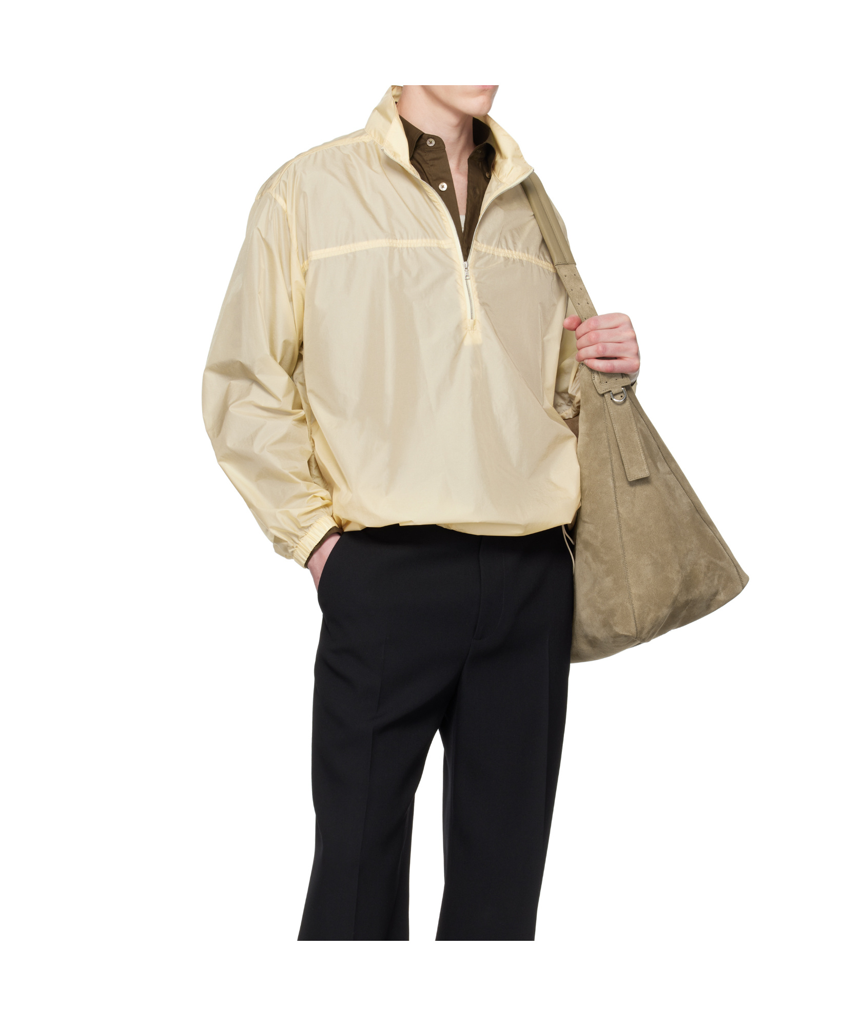 Auralee Yellow Light Sheer Nylon Half Zip Jacket In Neutral
