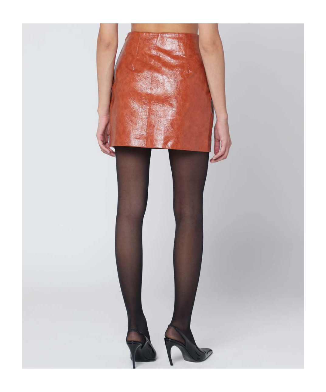 The Andamane Mini Skirt With Leather Effect And Side Slit In Orange