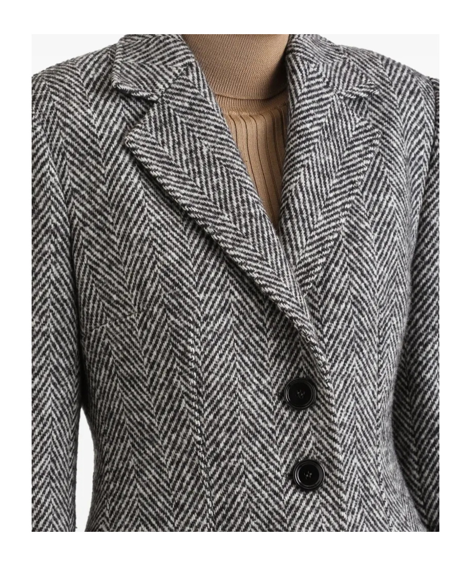 Dolce & Gabbana Herringbone Long Length Notched Lapels Coat In Gray