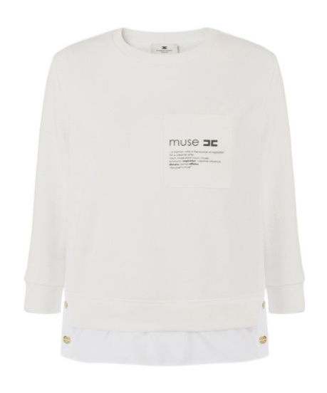 Elisabetta Franchi Fleece Top With Details In Poplin Fabric Clothing In White