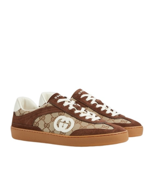 Gucci Men G75 Low-top Supreme Gg Fabric And Suede Sneakers In Brown