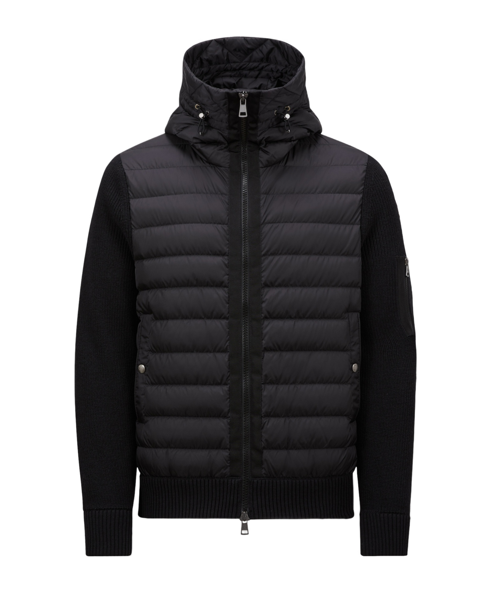 Moncler Mens Black Hybrid Padded Knitted Cardigan Xxl In Black
