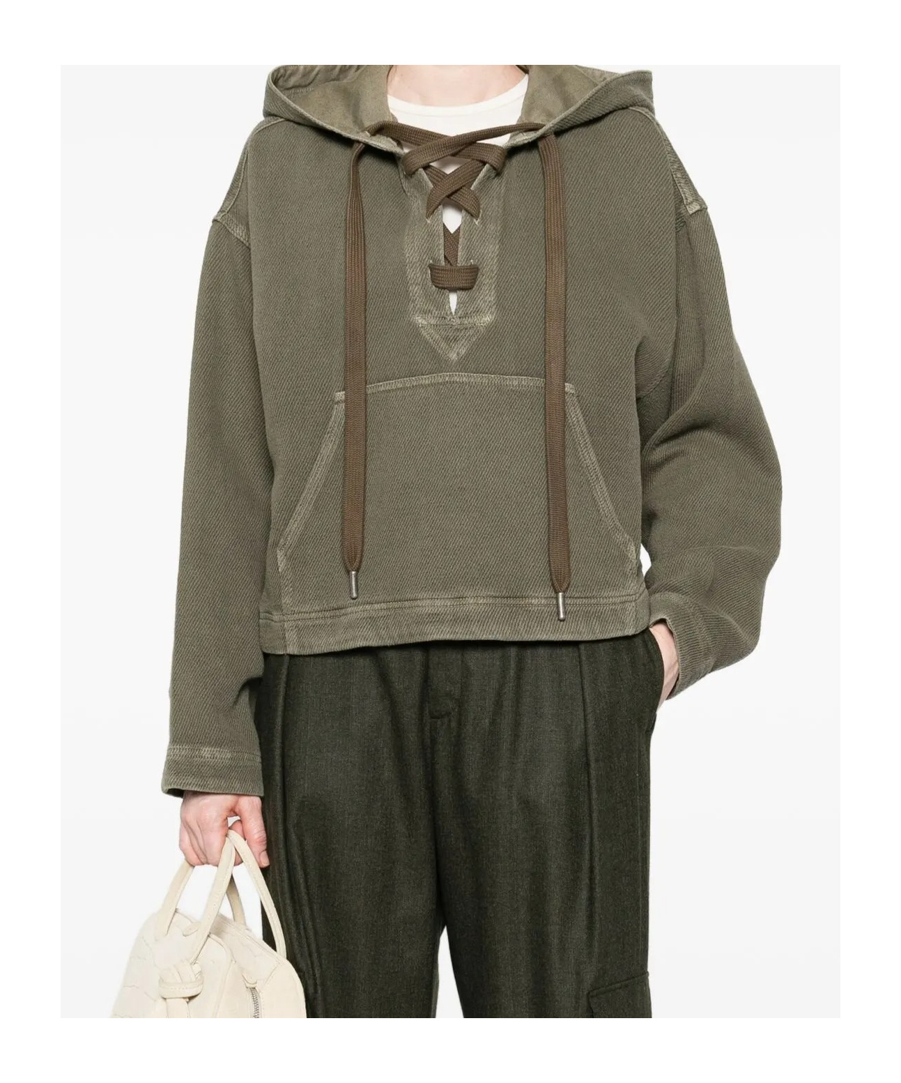 Golden Goose Hooded Sweatshirt With Lace-up Detail In Green