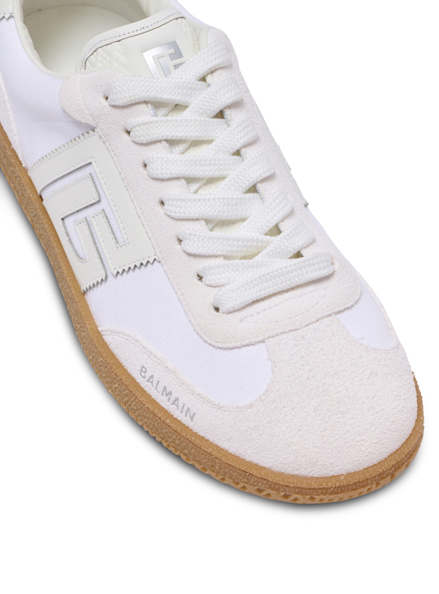 Balmain Leather And Canvas Swan Trainers In White