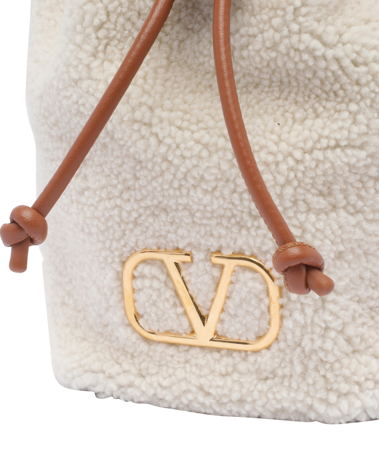Valentino Vlogo Plaque Drawstring Bucket Bag In White
