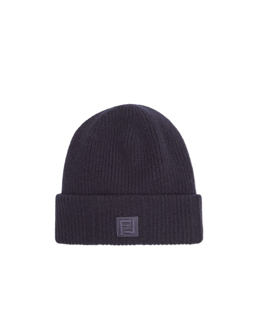 Fendi Hem Knitted Hat In Black