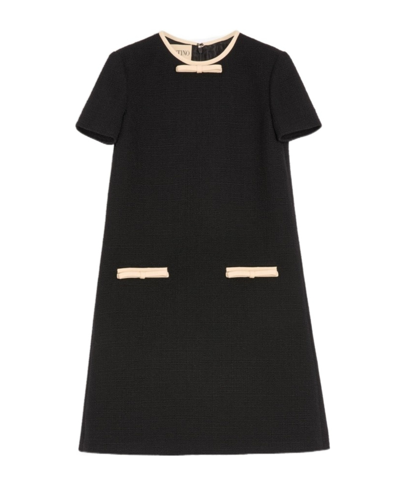 Valentino Short Dress In Plain Wool Tweed In Black