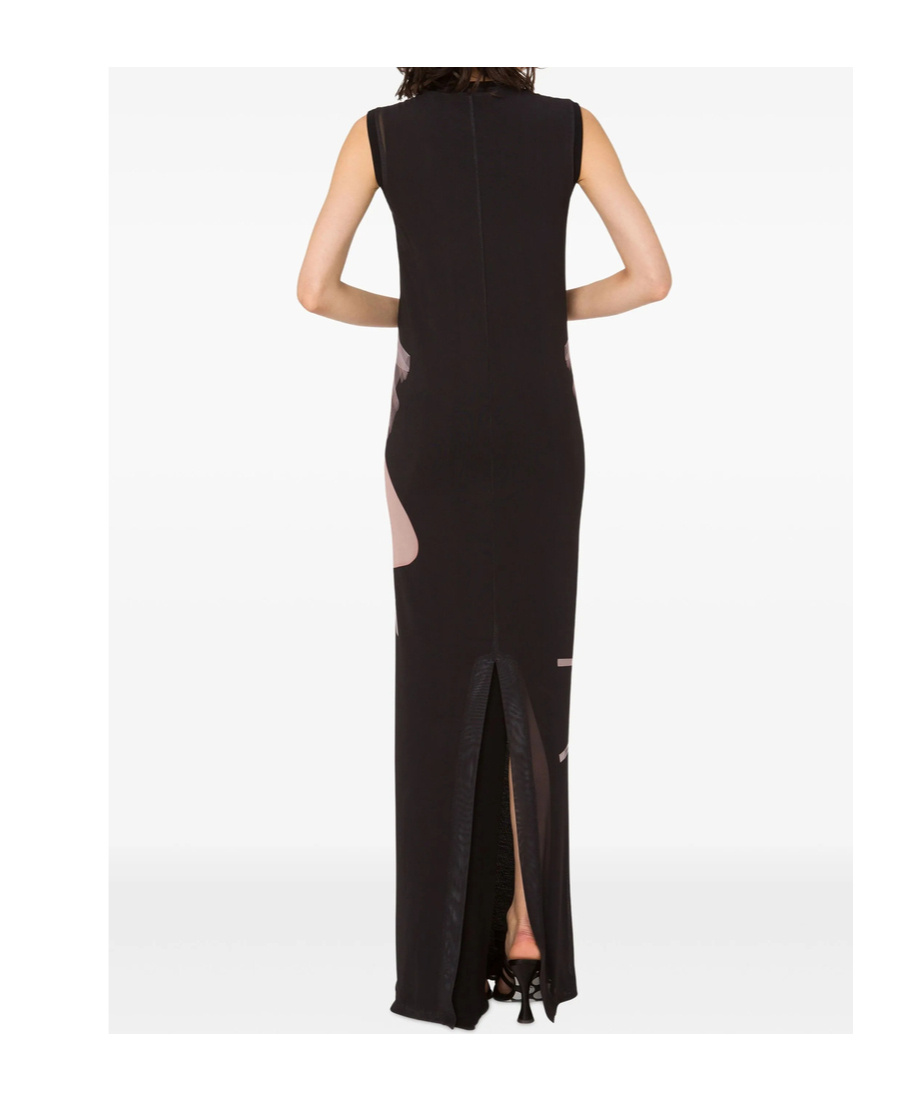 Moschino Ballerina Print Maxi Tulle Dress In Black