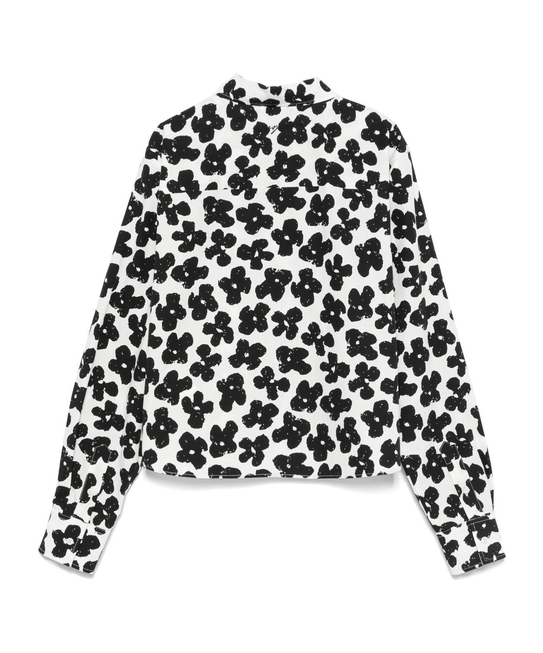 Msgm White Cotton Shirt With Black Floral Print In Black