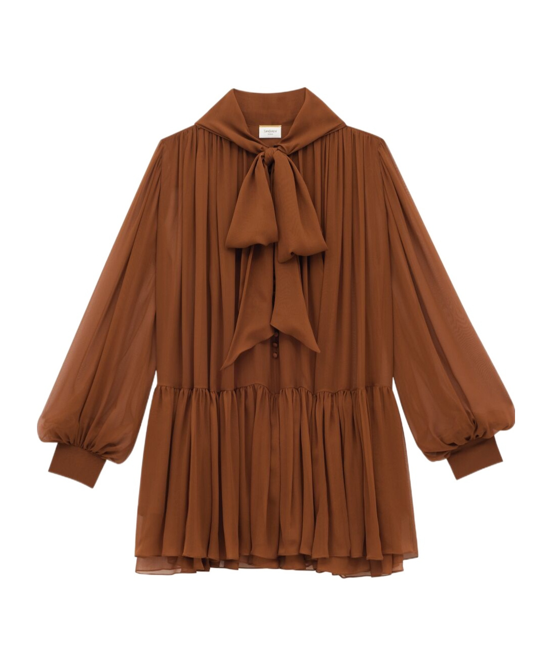 Saint Laurent Lavallière Dress In Silk Crepe Muslin In Brown