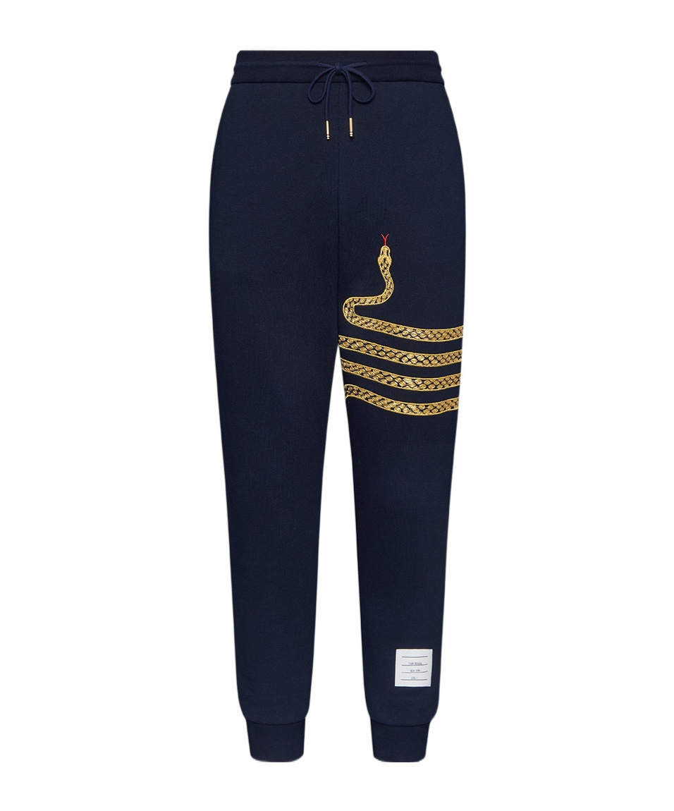 Thom Browne Snake-embroidery Cotton Track Pants In Blue