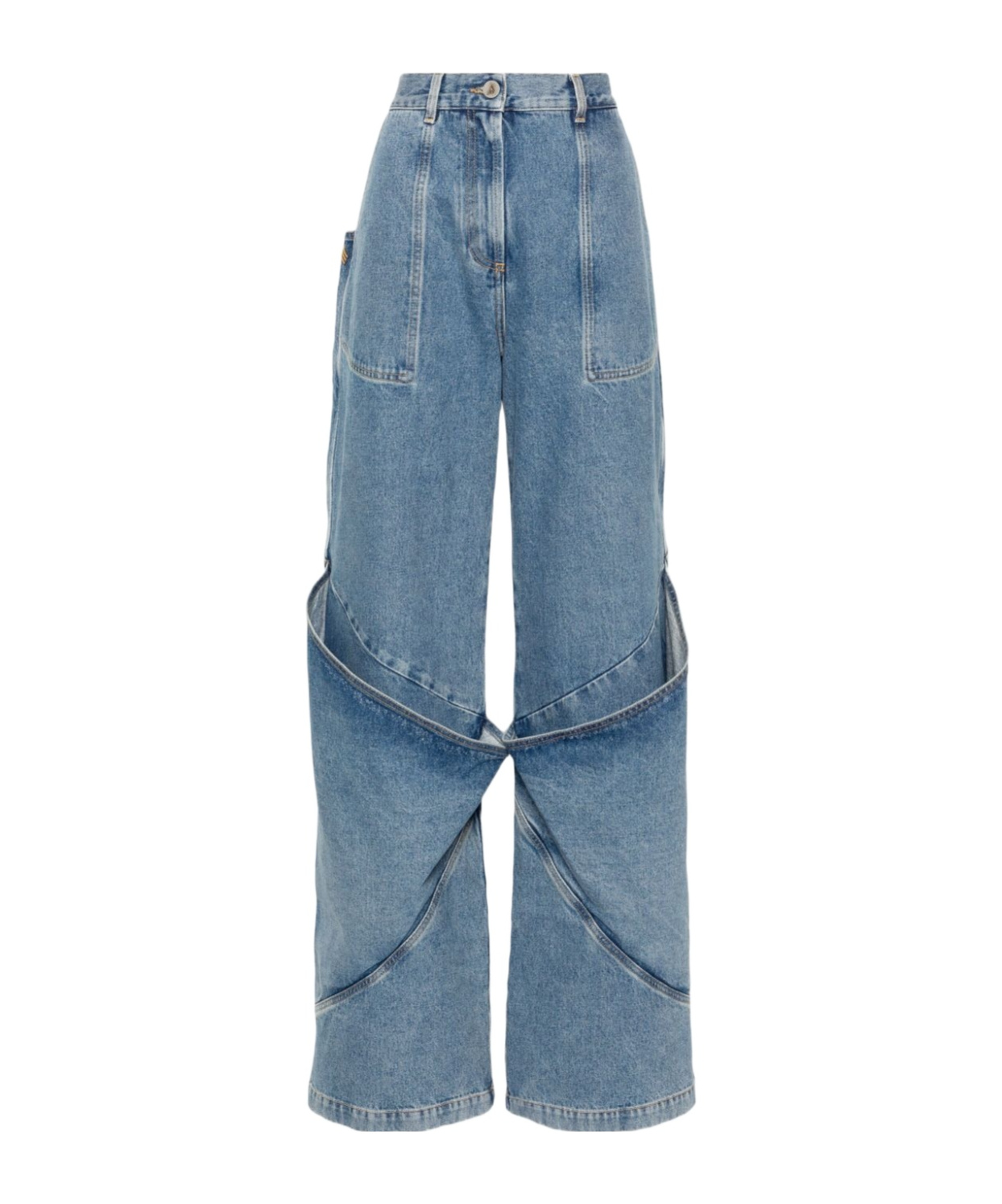 Shop Attico The Knee Detailed Long Jeans In Blue