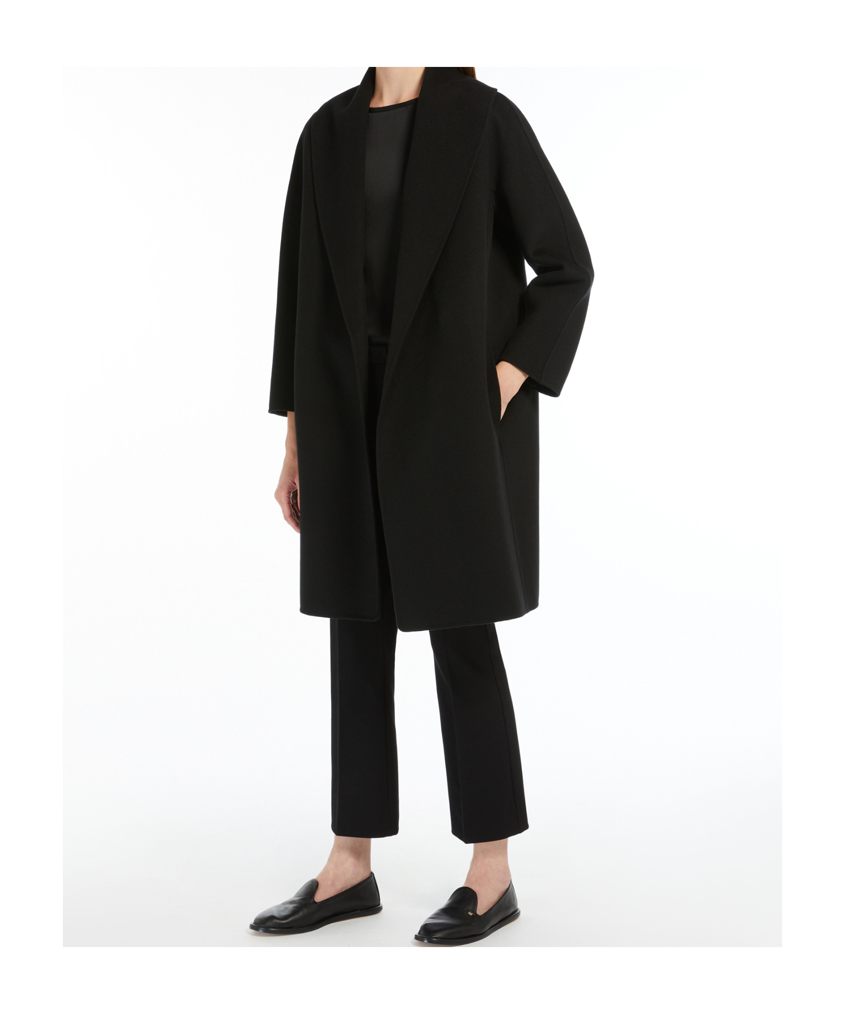 Max Mara Double-faced Wool Robe Coat In Black