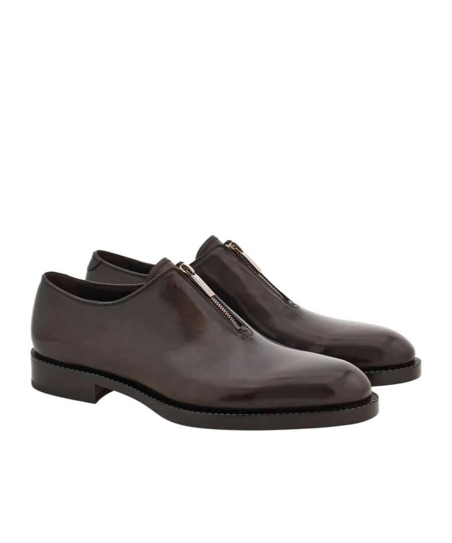 Ferragamo Derby Shoe With Zip Detail In Brown