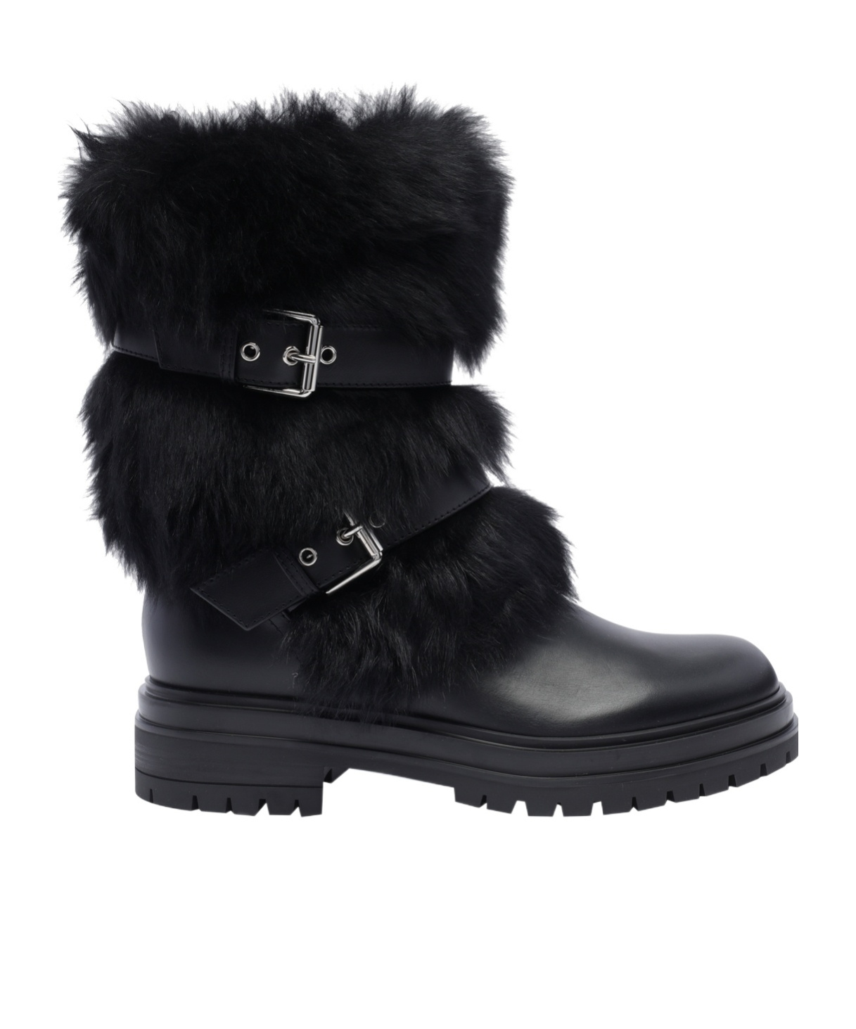 Gianvito Rossi Maverick Leather And Shearling Biker Boots In Black
