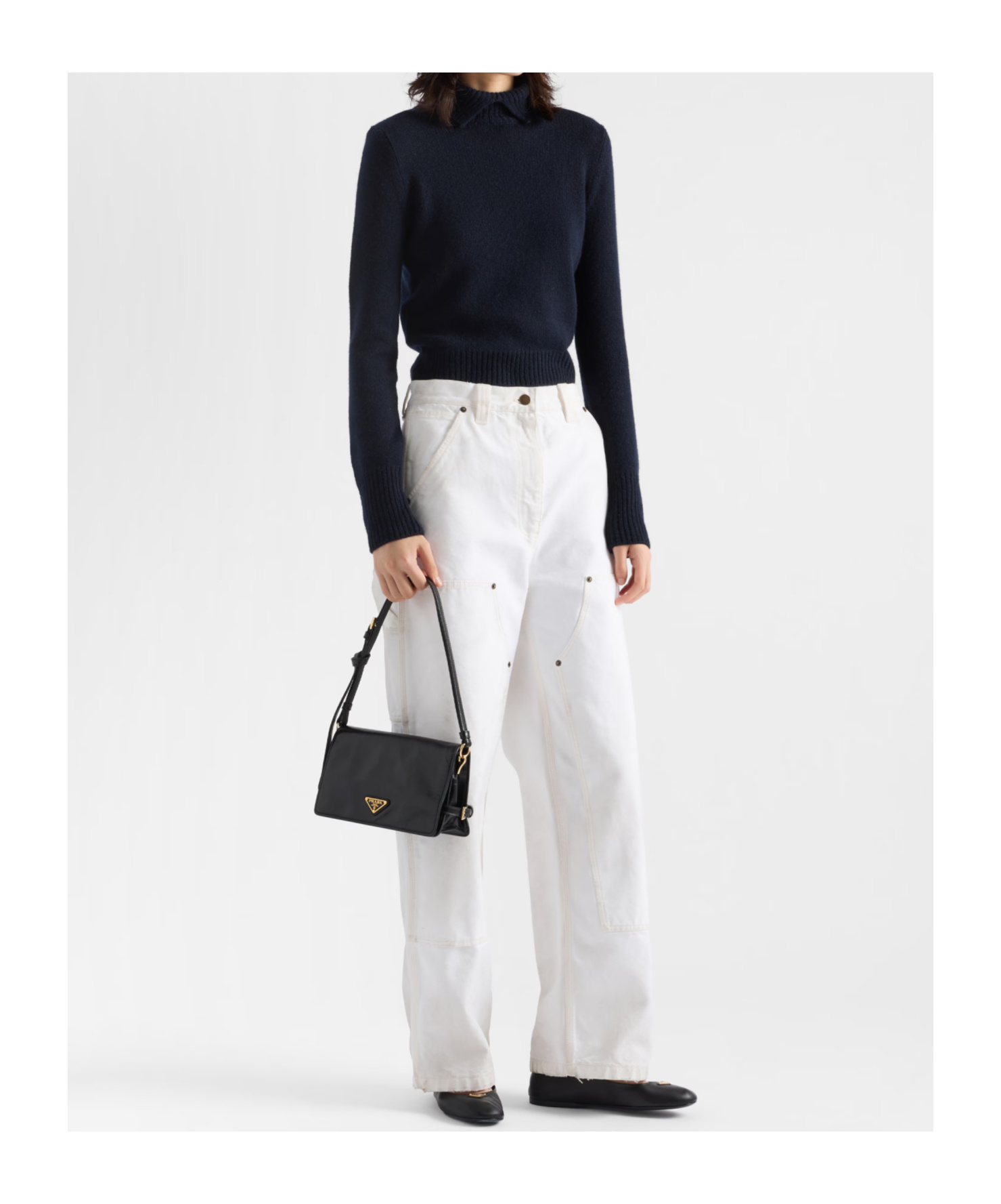 Prada Flap Soft Leather Shoulder Bag In Black