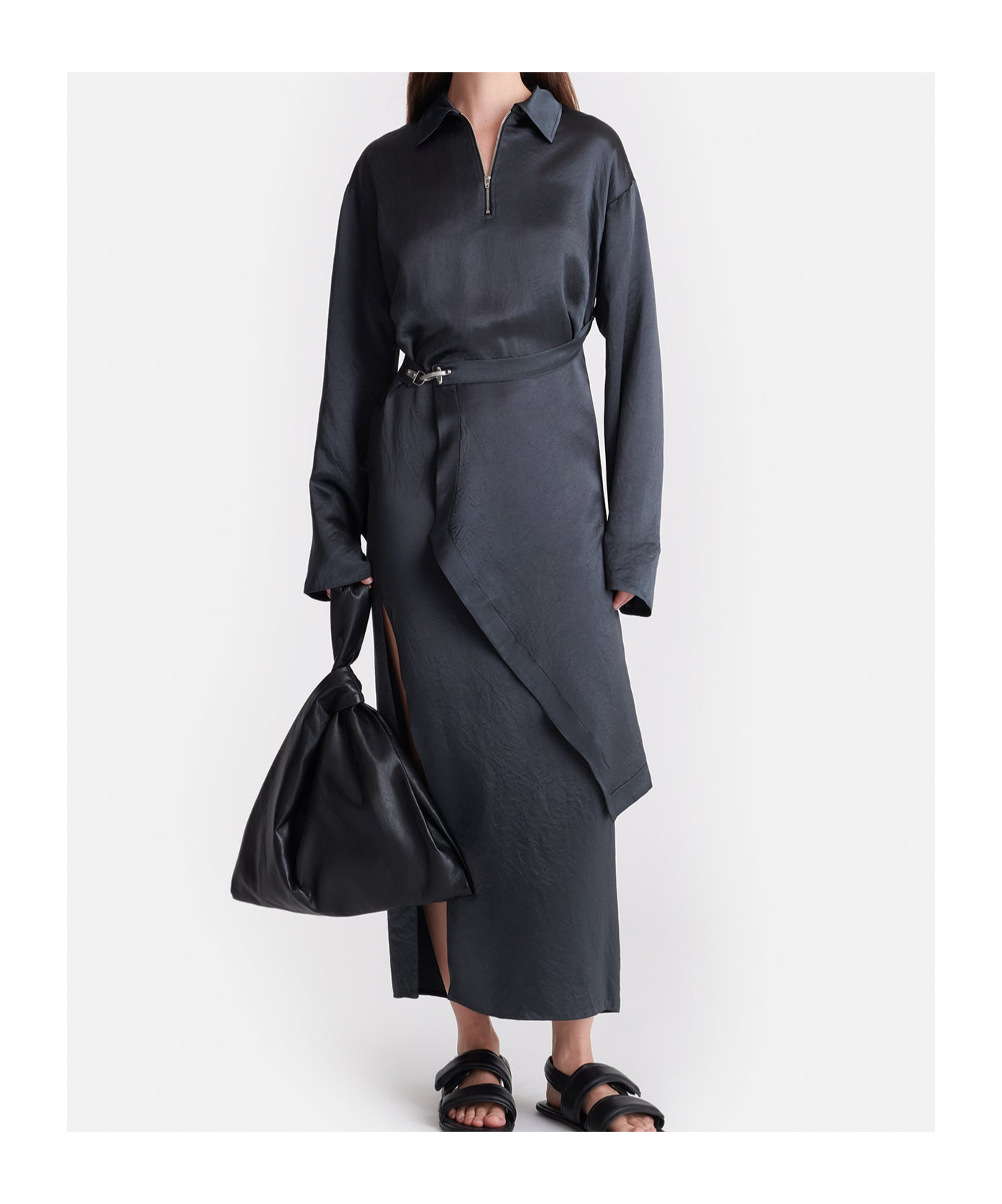 Nanushka Lapel Long Sleeve Dress In Black