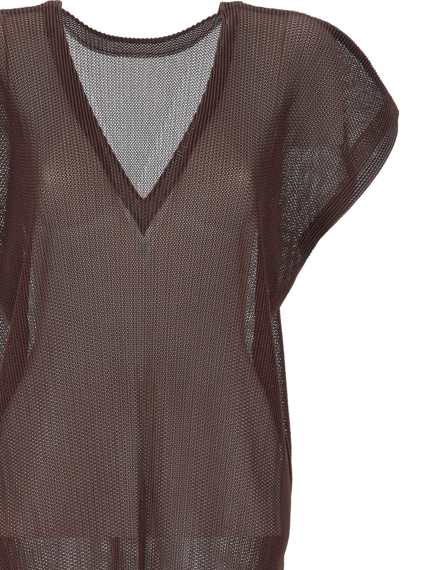 Issey Miyake V-neck Dress In Brown
