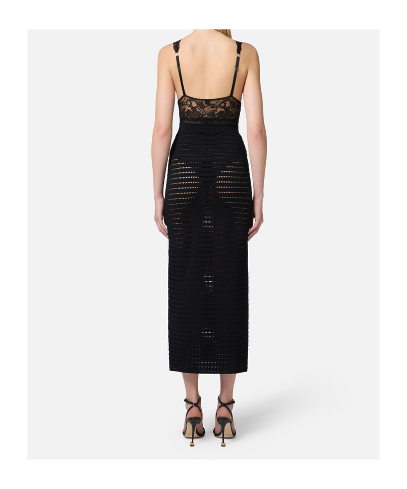 Elisabetta Franchi Perforated Knit Skirt In Black