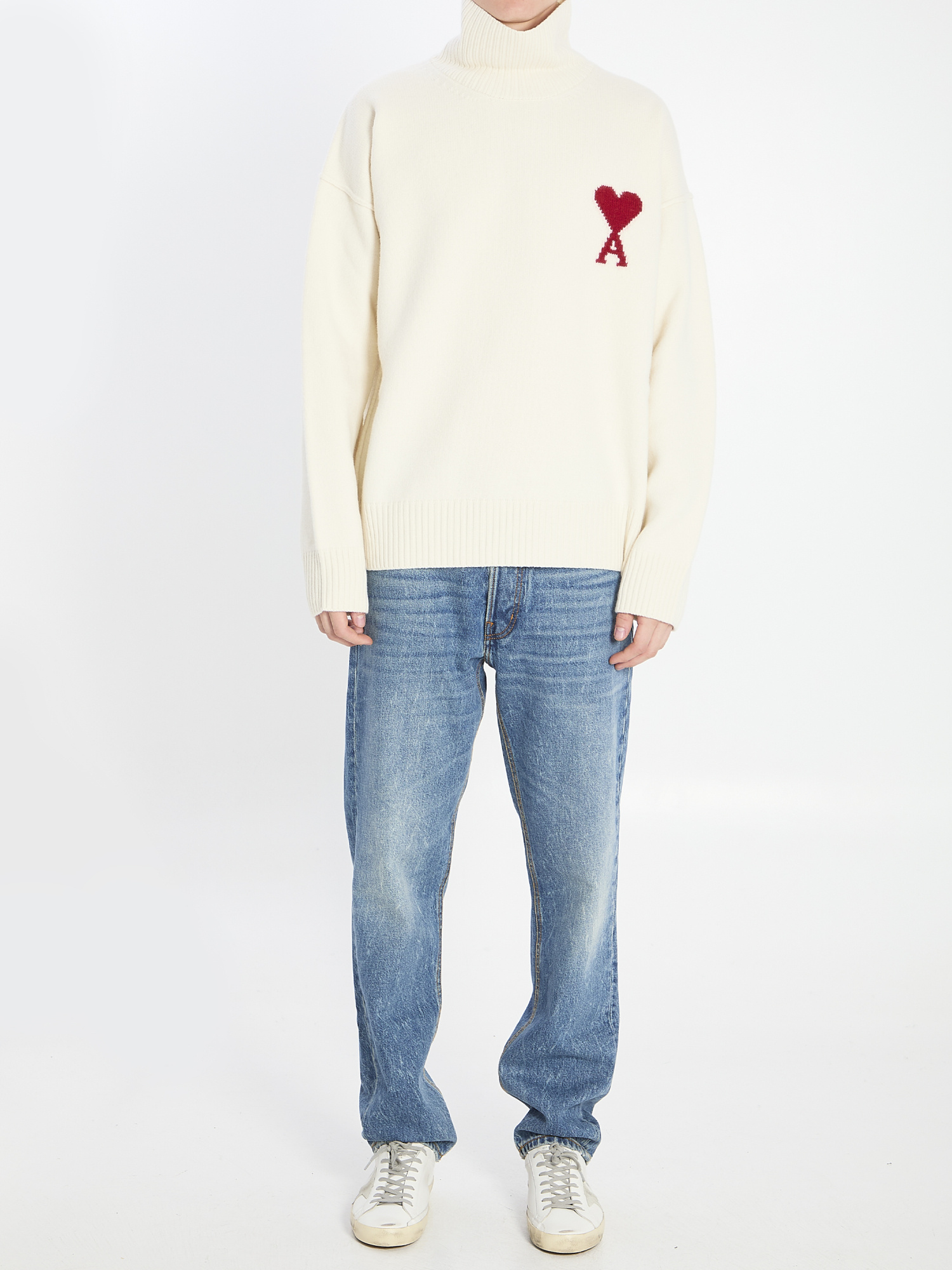 Ami Alexandre Mattiussi Ami Paris Turtleneck Sweater Ami De Coeur White Men In Animal Print