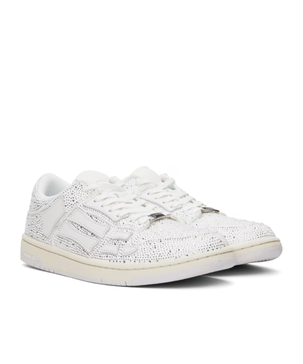 Amiri Two-tone Leather Skel Sneakers With Textured Finish In White