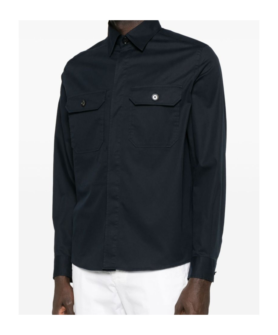 Zegna Long-sleeved Poplin Shirt In Black