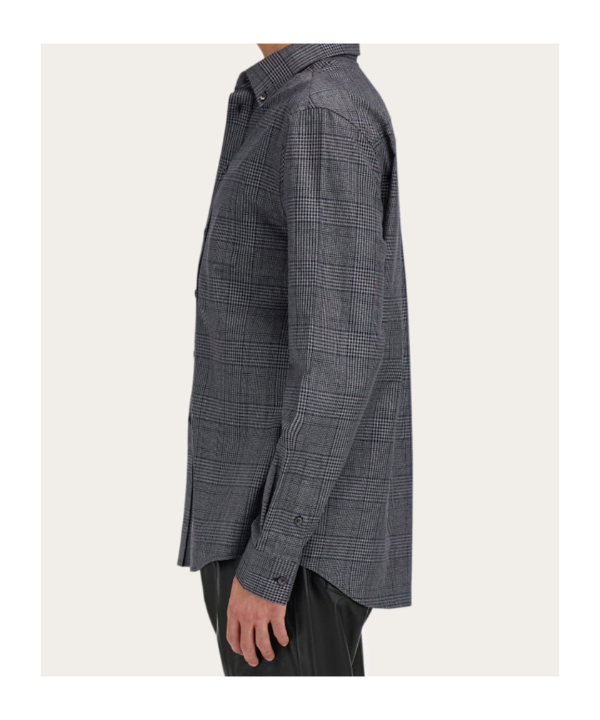 Ferragamo Checked Embroidered Shirt In Gray