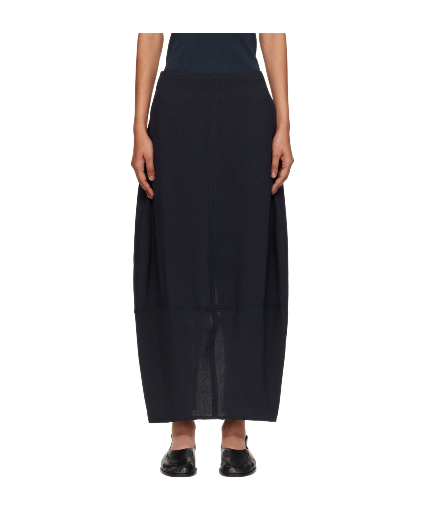 Studio Nicholson Navy Beni Midi Skirt In Blue