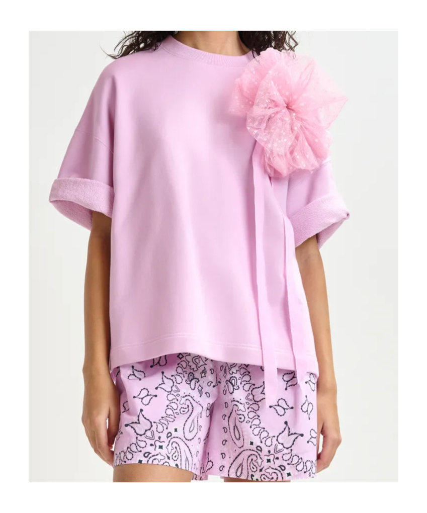 Essentiel Antwerp Light Pink Sweatshirt With Removable Mesh Brooch