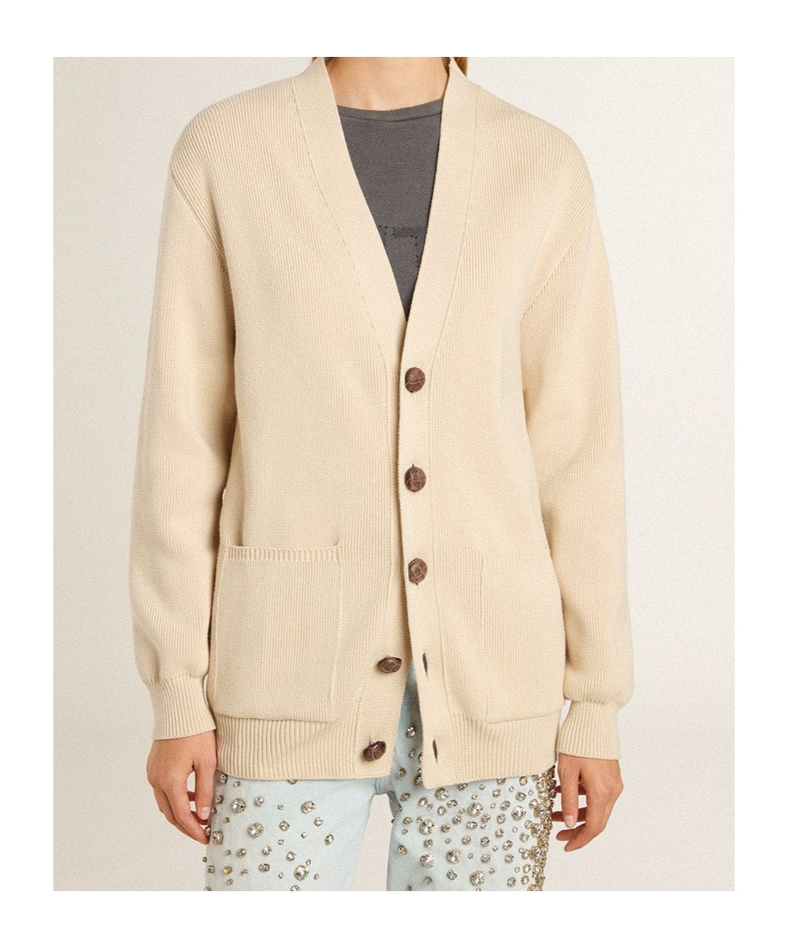 Golden Goose Womens Beige Cardigan With 'golden' Lettering On The Back In Neutral