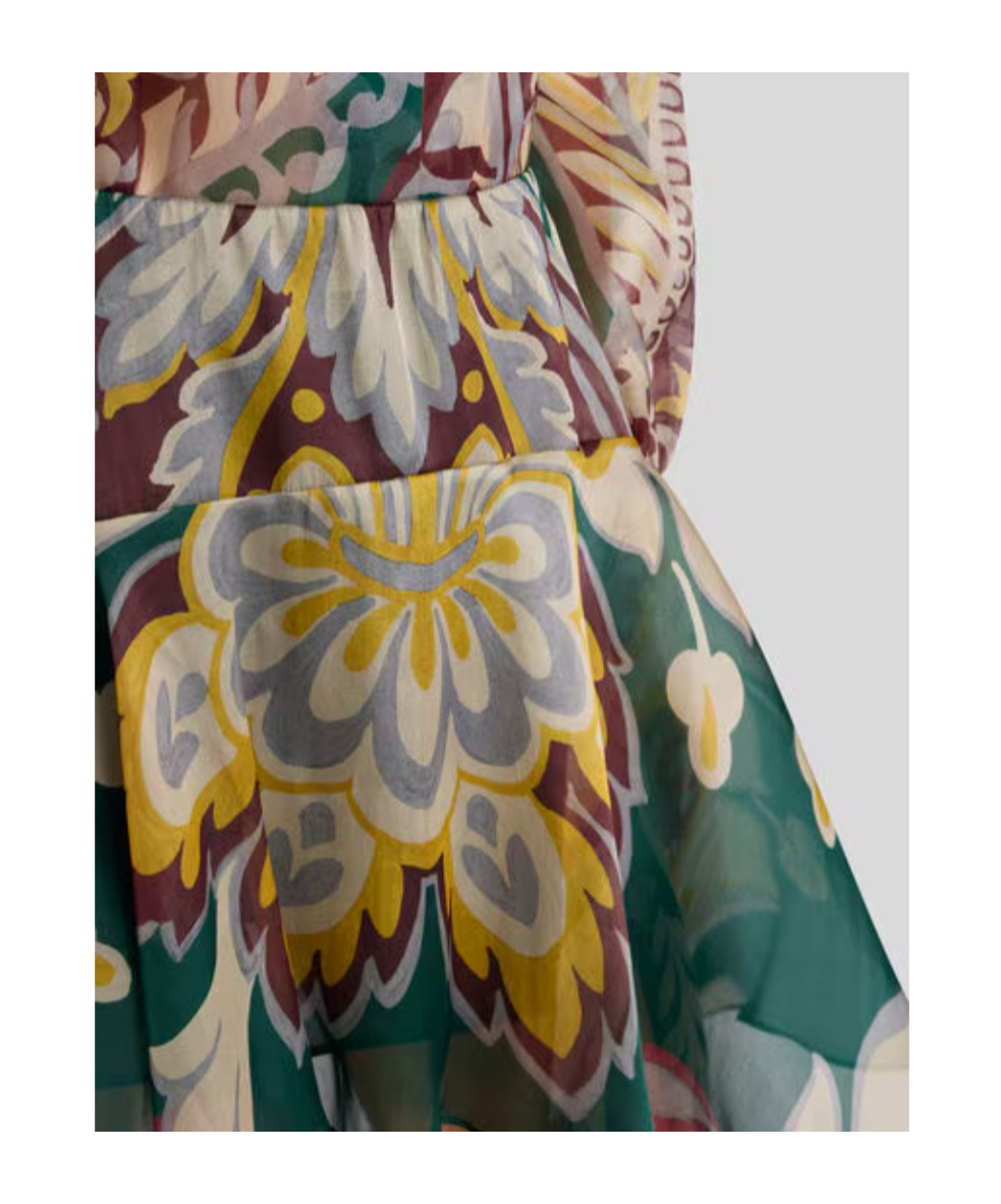 Etro Asymmetric Silk Midi Skirt With Floral Motif In Blue