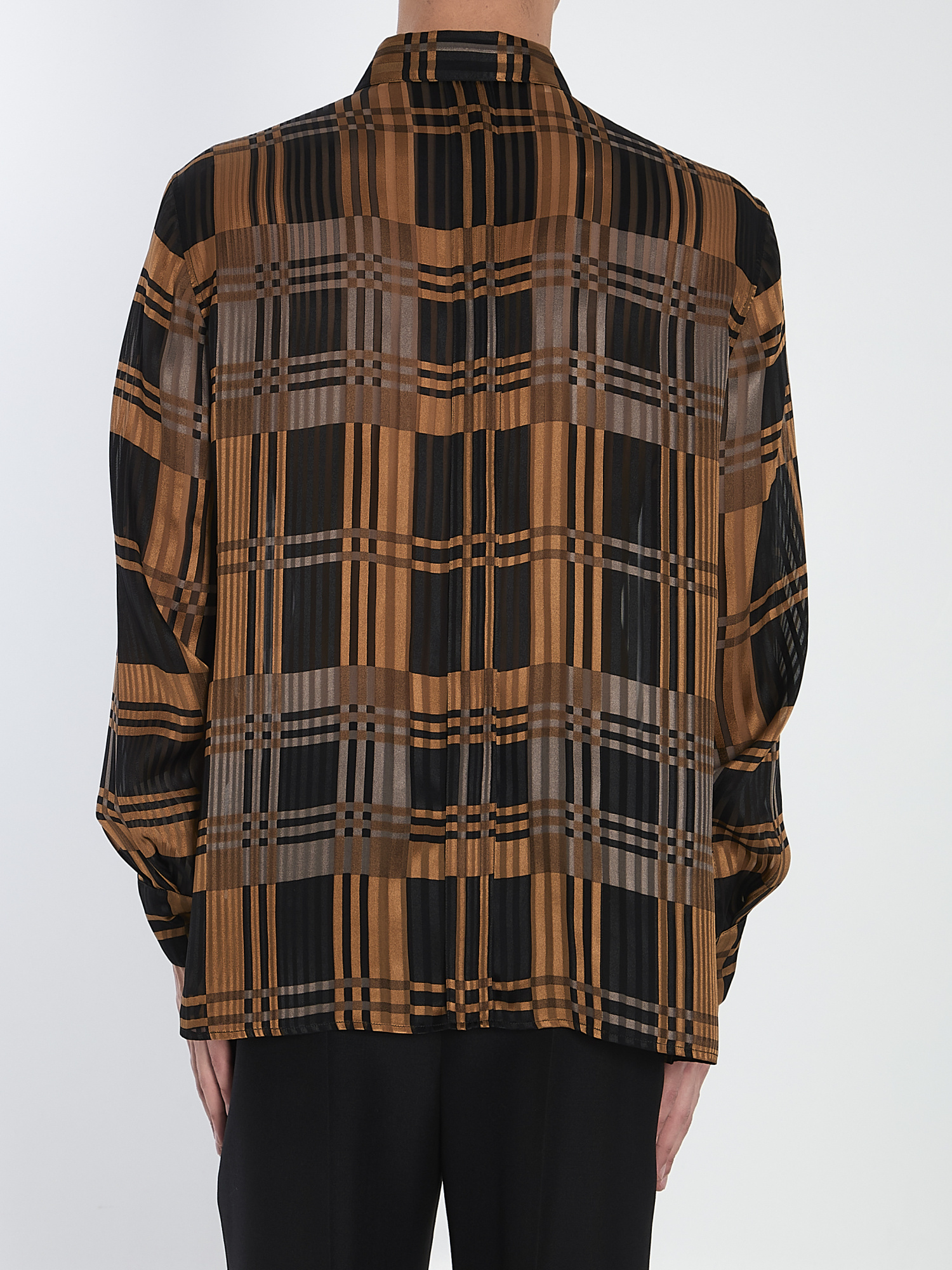 Saint Laurent Silk Shirt With Checked Pattern And Long Sleeves In Black