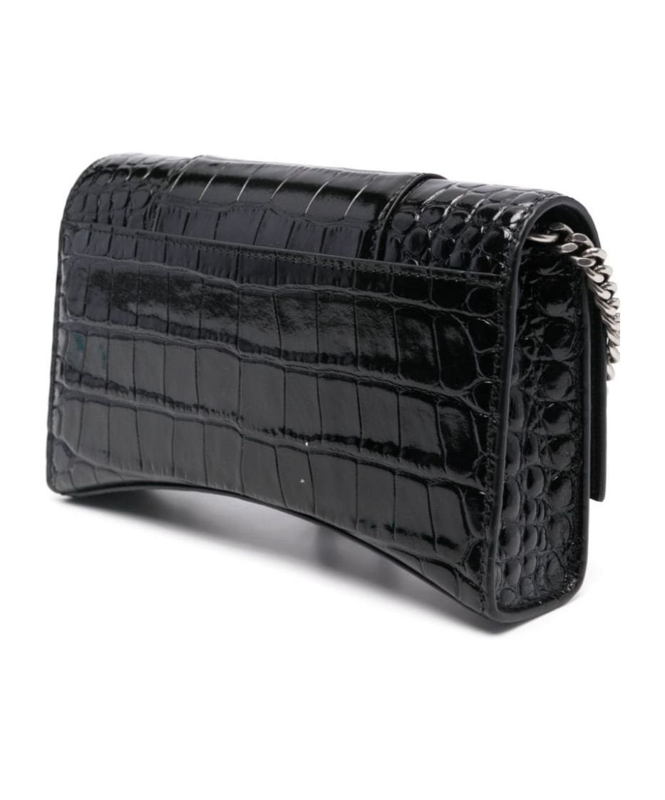 Balenciaga Hourglass Crocodile-effect Leather Crossbody Bag In Black