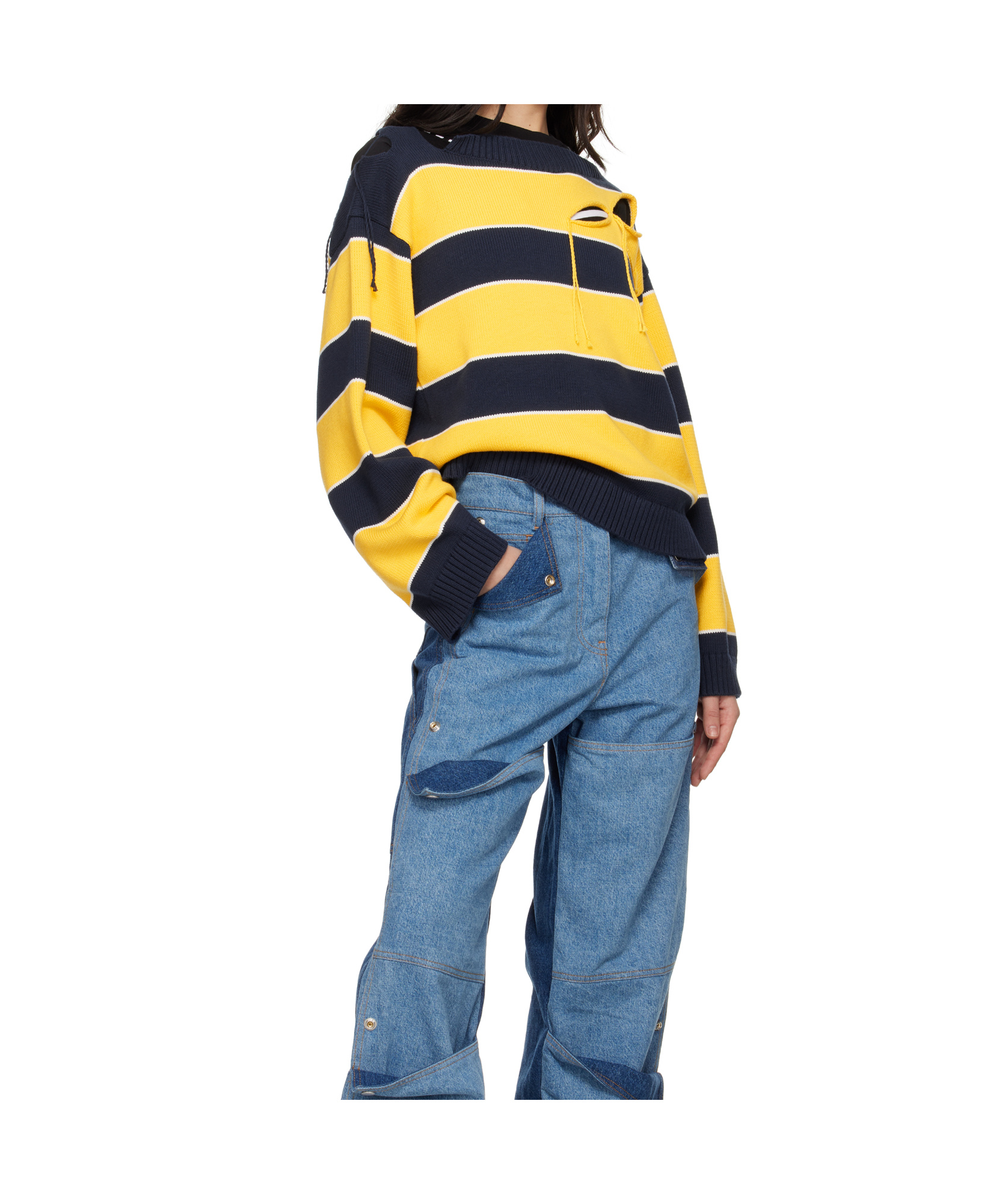 Charles Jeffrrey Loverboy Slash Stripe Sweater In Yellow, Navy Blue