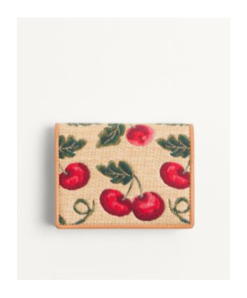 Shop Valentino Vlogo Cherry-jacquard Wallet In Nude