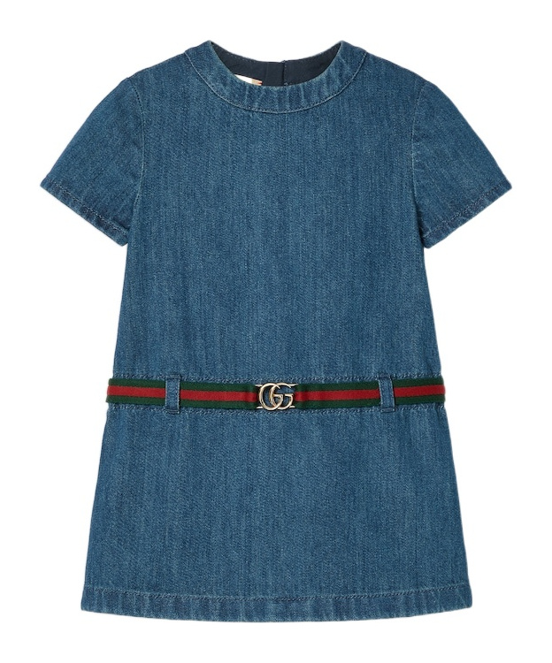 white christmas dresses Denim short dress with sling bag (Gucci) main image 1