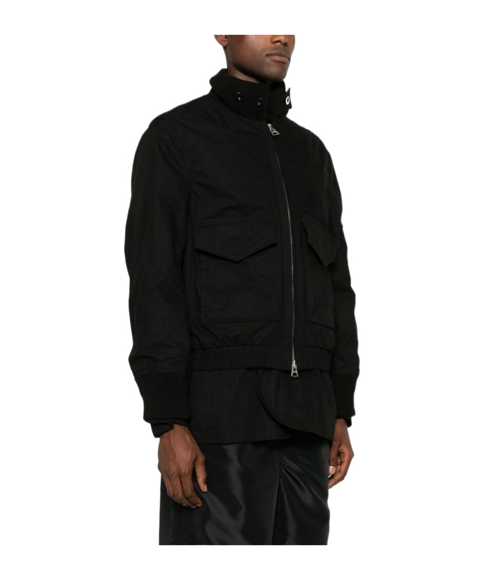 Sacai Rip Stop Zip-up Bomber Jacket In Black
