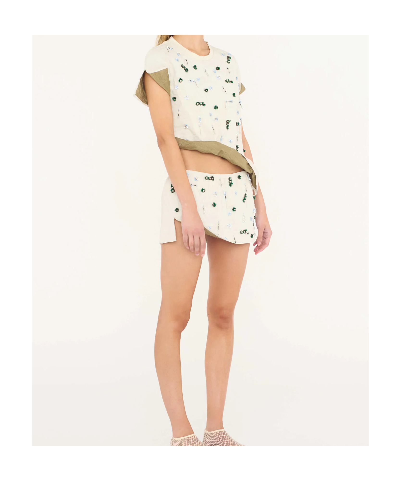 Christopher Esber Embla Beaded Crushed Tee In Putty Multi In Neutral